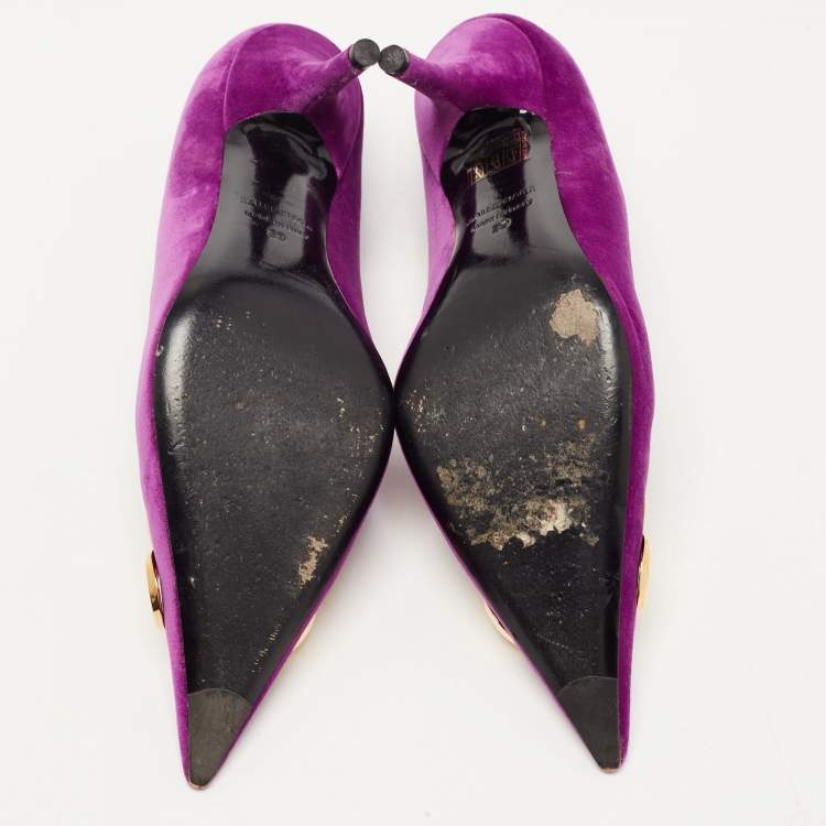 Pre Owned Balenciaga Purple Velvet BB Pumps Size 39