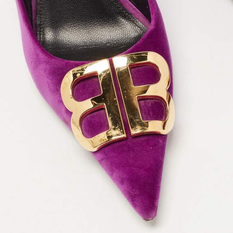 Pre Owned Balenciaga Purple Velvet BB Pumps Size 39