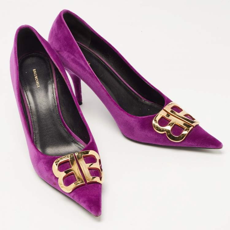 Pre Owned Balenciaga Purple Velvet BB Pumps Size 39