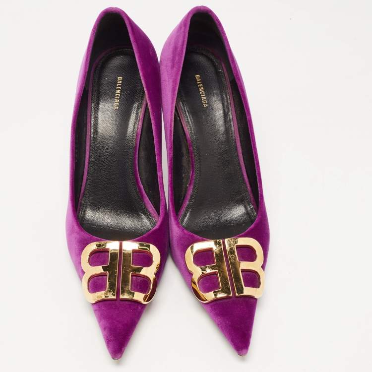 Pre Owned Balenciaga Purple Velvet BB Pumps Size 39