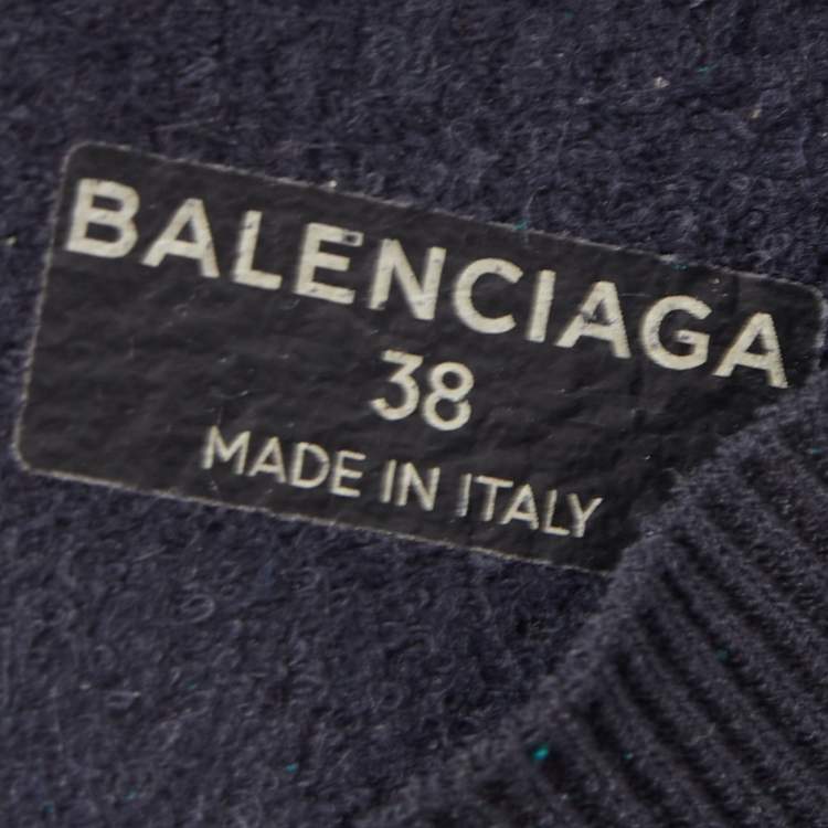 Pre Owned Balenciaga Navy Blue Knit Fabric Speed Trainer Sneakers Size 38