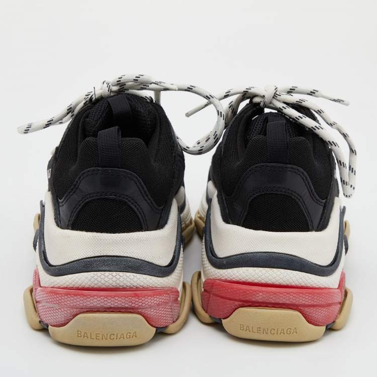 Pre Owned Balenciaga Black Leather and Mesh Triple S Clear Sneakers Size 38