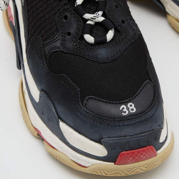 Pre Owned Balenciaga Black Leather and Mesh Triple S Clear Sneakers Size 38