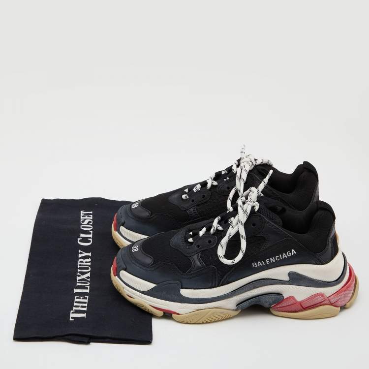 Pre Owned Balenciaga Black Leather and Mesh Triple S Clear Sneakers Size 38