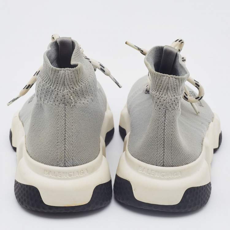 Pre Owned Balenciaga Grey Knit Fabric Speed Trainer Lace Up Sneakers Size 37