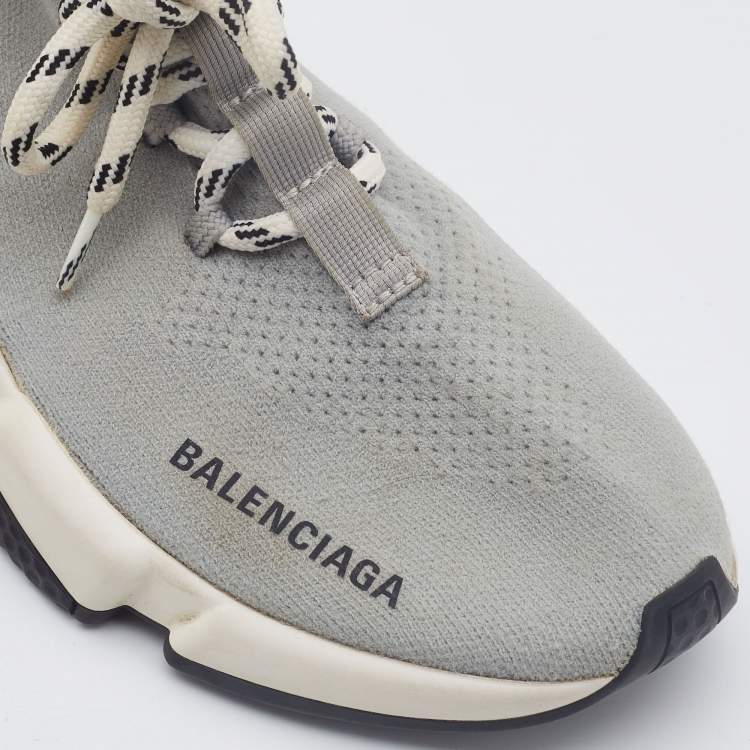 Pre Owned Balenciaga Grey Knit Fabric Speed Trainer Lace Up Sneakers Size 37