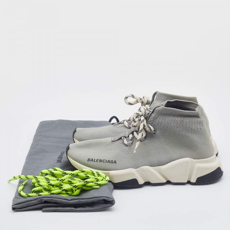 Pre Owned Balenciaga Grey Knit Fabric Speed Trainer Lace Up Sneakers Size 37