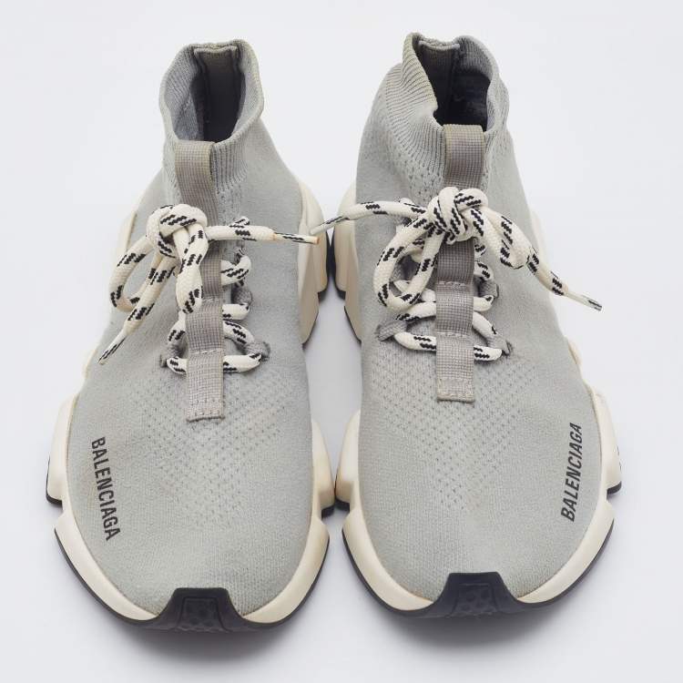 Pre Owned Balenciaga Grey Knit Fabric Speed Trainer Lace Up Sneakers Size 37