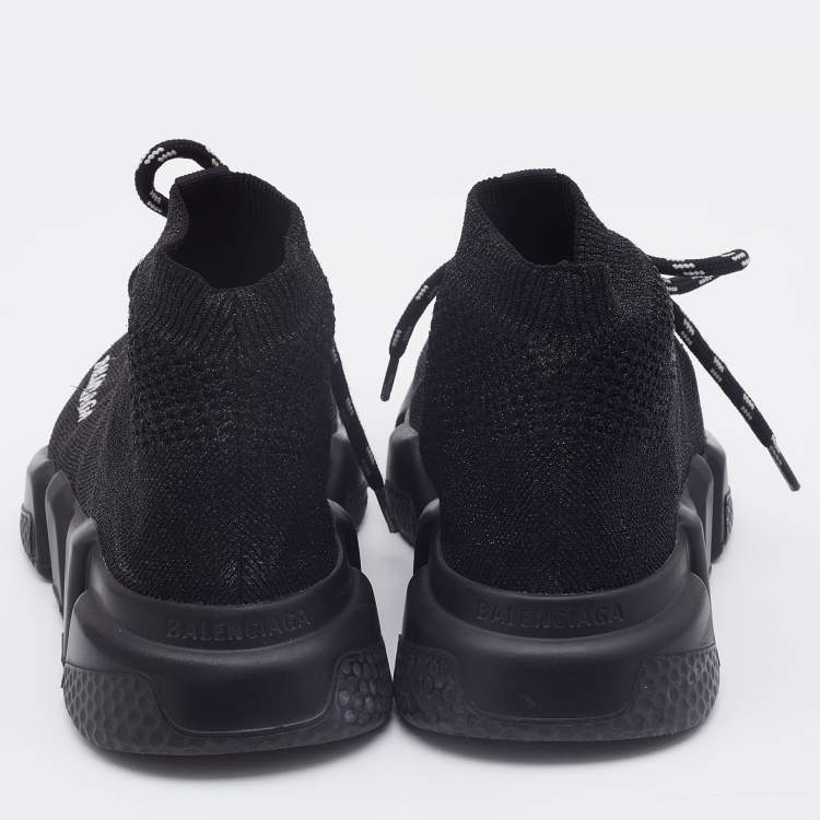 Pre Owned Balenciaga Black Glitter Knit Fabric Speed Trainer Lace Up Sneakers Size 36