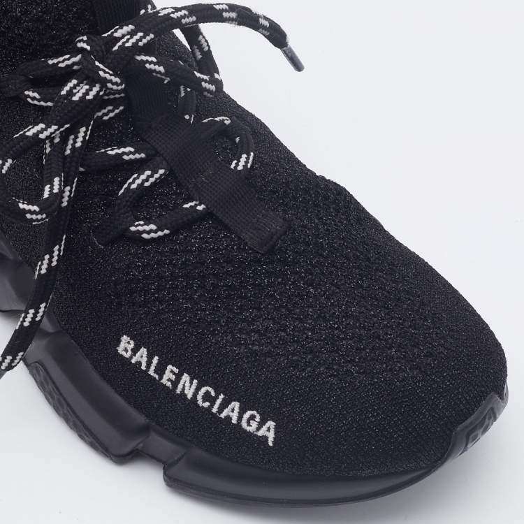 Pre Owned Balenciaga Black Glitter Knit Fabric Speed Trainer Lace Up Sneakers Size 36