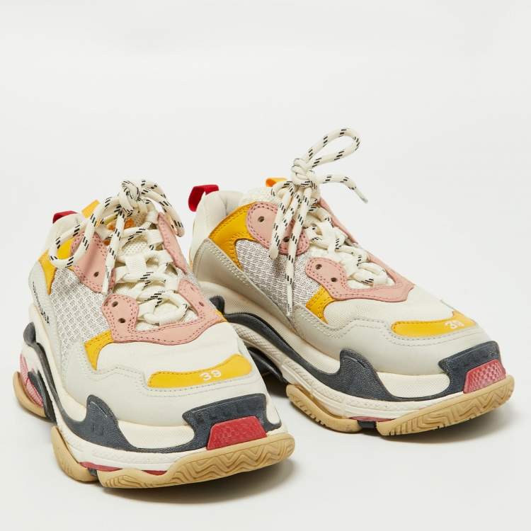 Pre Owned Balenciaga Tricolor Mesh and Leather Triple S Sneakers Size 39 