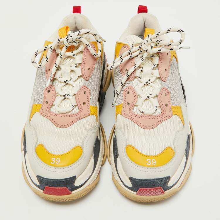 Pre Owned Balenciaga Tricolor Mesh and Leather Triple S Sneakers Size 39 