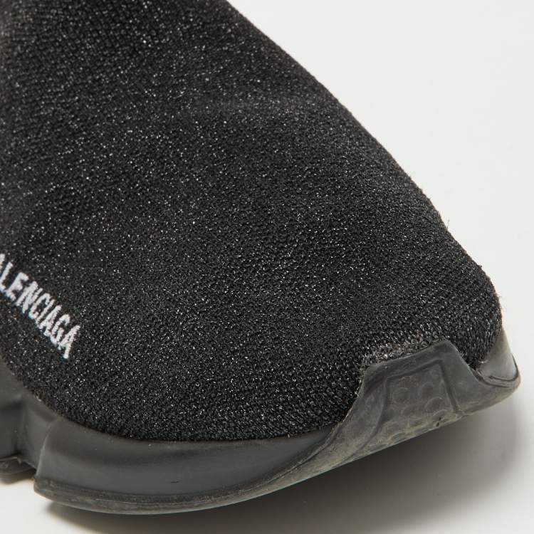 Pre Owned Balenciaga Black Glitter Knit Fabric Speed Trainer Sneakers Size 38