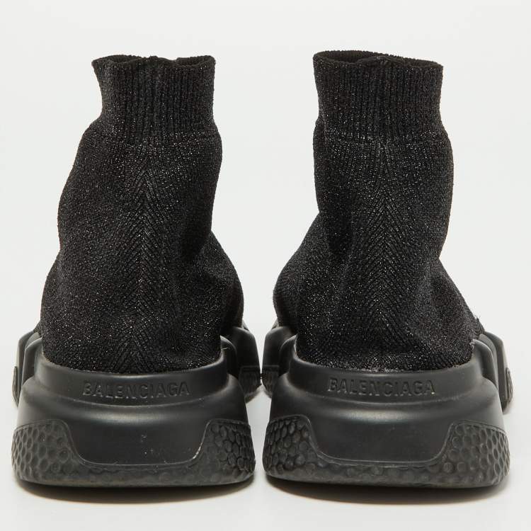 Pre Owned Balenciaga Black Glitter Knit Fabric Speed Trainer Sneakers Size 38
