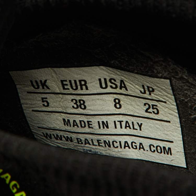 Pre Owned Balenciaga Black/Neon Green Logo Print Knit Fabric Speed Trainer Sneakers Size 38