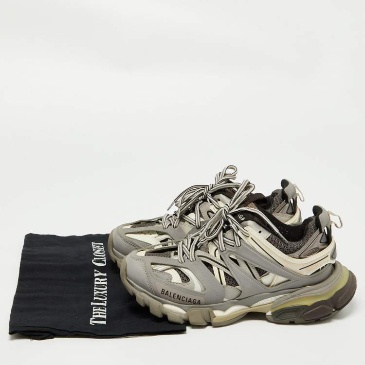 Pre Owned Balenciaga Grey/White Mesh and Leather Track Sneakers Size 36