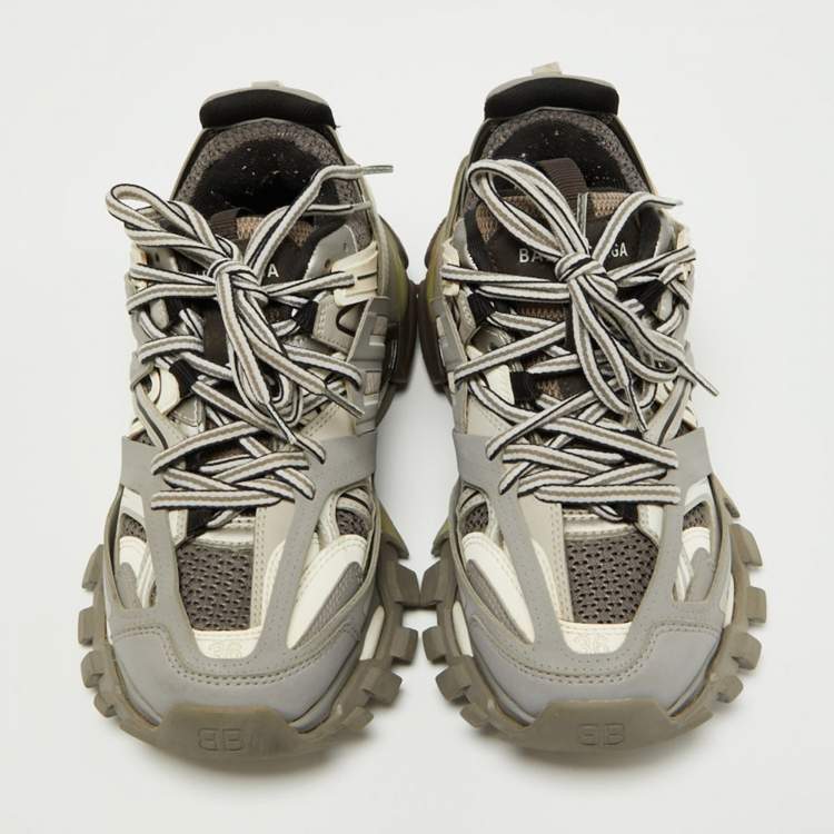 Pre Owned Balenciaga Grey/White Mesh and Leather Track Sneakers Size 36