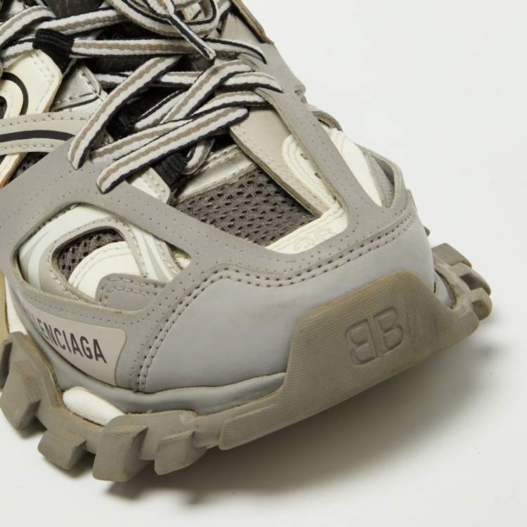 Pre Owned Balenciaga Grey/White Mesh and Leather Track Sneakers Size 36