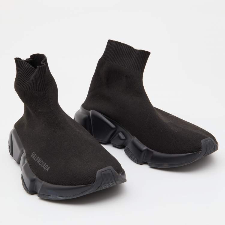 Pre Owned Balenciaga Black Knit Fabric Speed Trainer Sneakers Size 36