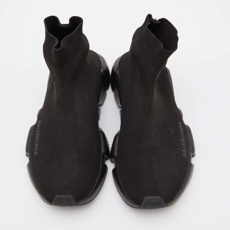Pre Owned Balenciaga Black Knit Fabric Speed Trainer Sneakers Size 36