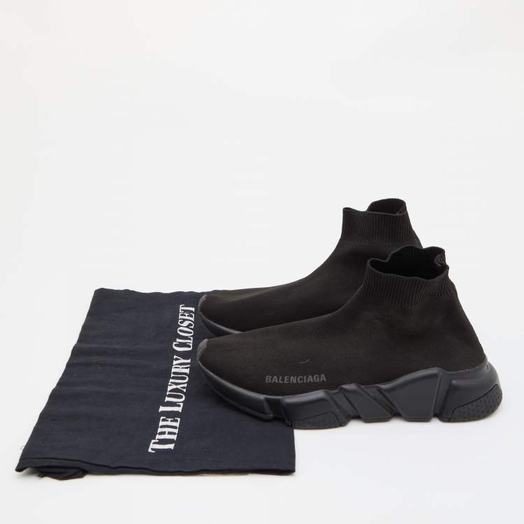 Pre Owned Balenciaga Black Knit Fabric Speed Trainer Sneakers Size 36
