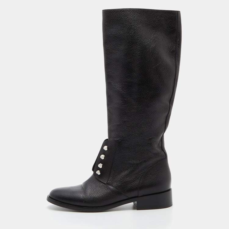 Pre Owned Balenciaga Black Leather Knee Length Boots Size 39