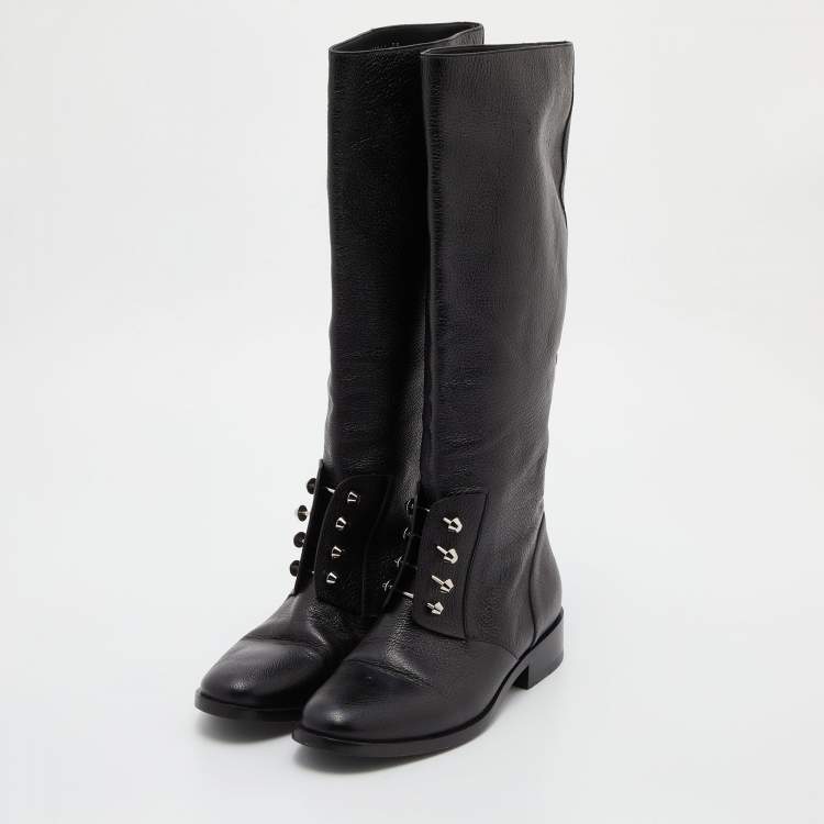 Pre Owned Balenciaga Black Leather Knee Length Boots Size 39