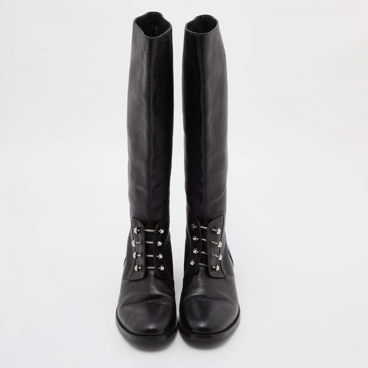 Pre Owned Balenciaga Black Leather Knee Length Boots Size 39