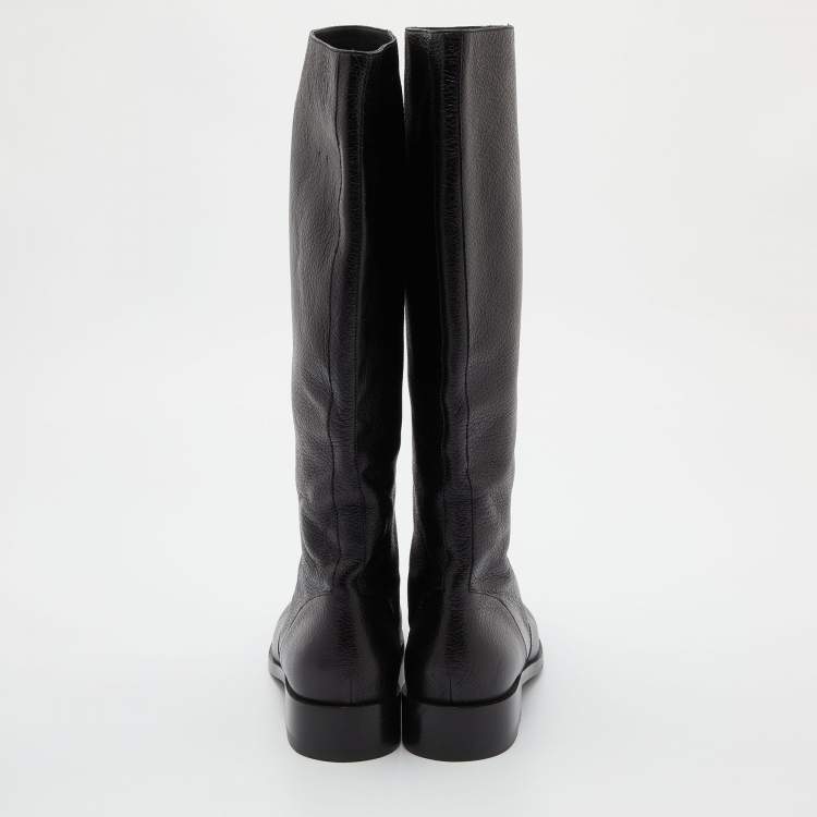 Pre Owned Balenciaga Black Leather Knee Length Boots Size 39