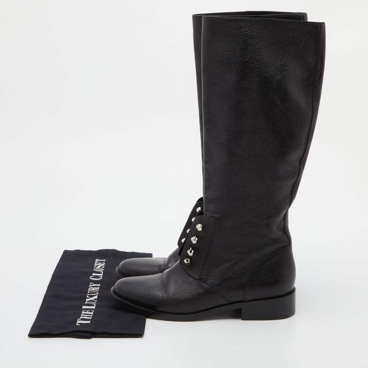 Pre Owned Balenciaga Black Leather Knee Length Boots Size 39