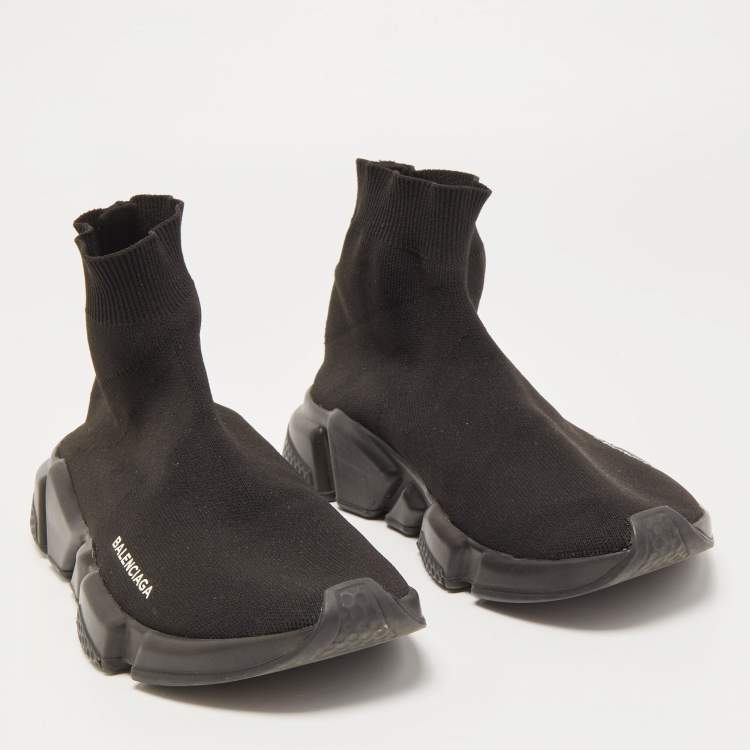 Pre Owned Balenciaga Black Knit Fabric Speed Trainer Sneakers Size 40