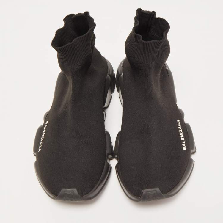 Pre Owned Balenciaga Black Knit Fabric Speed Trainer Sneakers Size 40