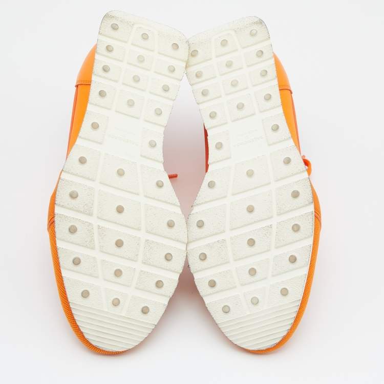 Pre Owned Balenciaga Orange Leather and Mesh Race Runner Sneakers Size 38