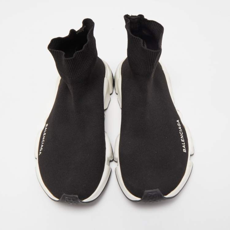 Pre Owned Balenciaga Black Knit Speed Trainer Slip On Sneakers Size 39