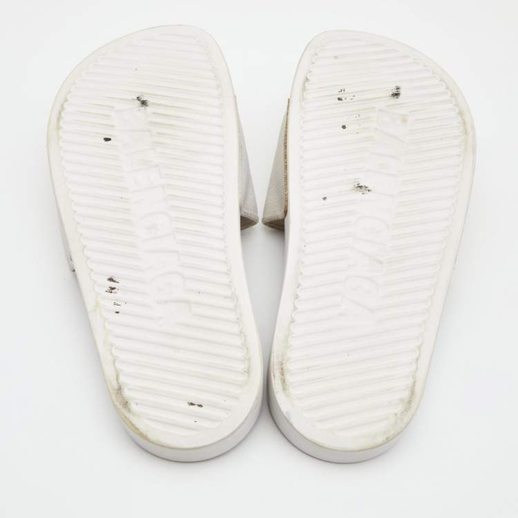 Pre Owned Balenciaga White Canvas Pool Flat Slides Size 36