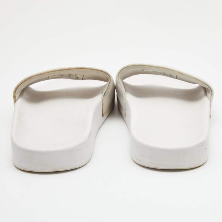 Pre Owned Balenciaga White Canvas Pool Flat Slides Size 36