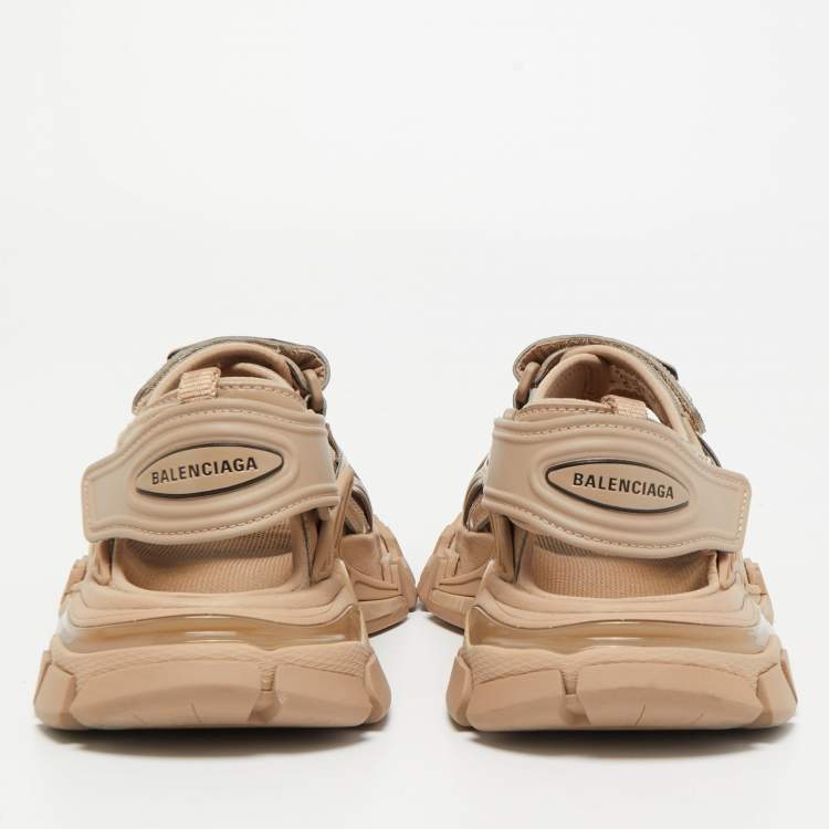 Pre Owned Balenciaga Beige Rubber and Leather Track Sandals Size 37