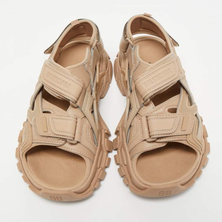 Pre Owned Balenciaga Beige Rubber and Leather Track Sandals Size 37
