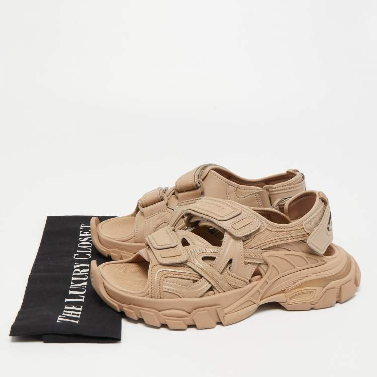 Pre Owned Balenciaga Beige Rubber and Leather Track Sandals Size 37