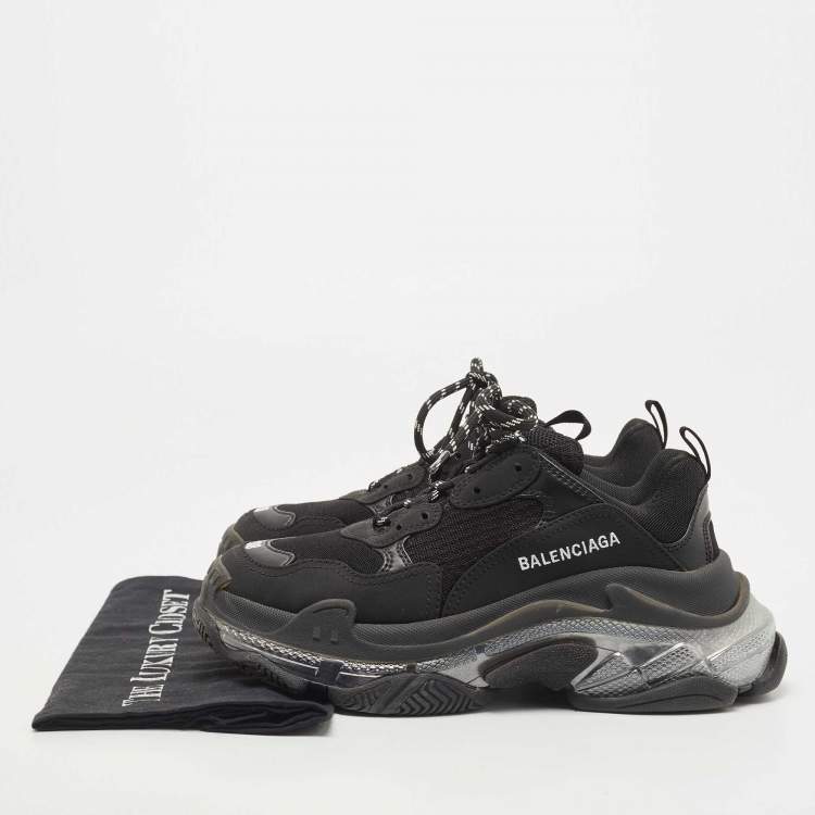 Pre Owned Balenciaga Black Mesh and Leather Triple S Clear Sneakers Size 38