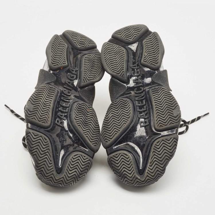 Pre Owned Balenciaga Black Mesh and Leather Triple S Clear Sneakers Size 38