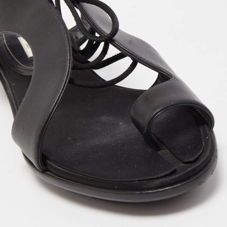Pre Owned Balenciaga Black Leather Thong Flat Sandals Size 40
