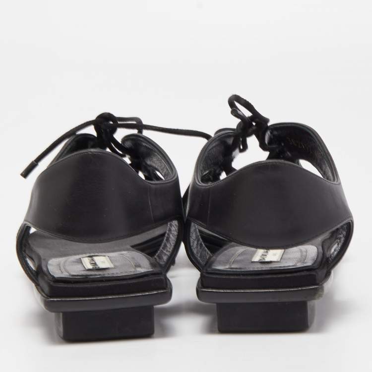 Pre Owned Balenciaga Black Leather Thong Flat Sandals Size 40