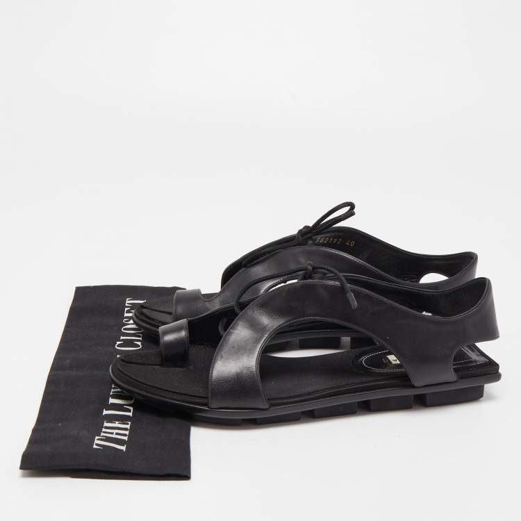 Pre Owned Balenciaga Black Leather Thong Flat Sandals Size 40