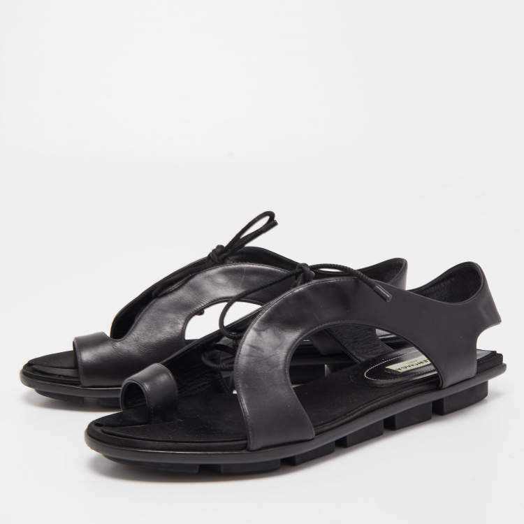 Pre Owned Balenciaga Black Leather Thong Flat Sandals Size 40
