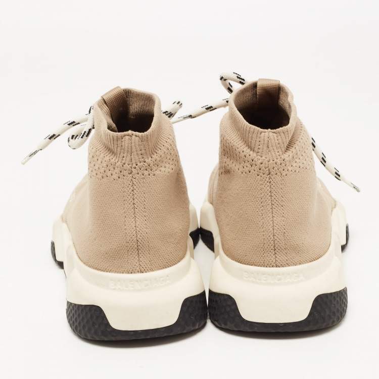 Pre Owned Balenciaga Beige Knit Fabric Speed Trainer Lace Up Sneakers Size 39