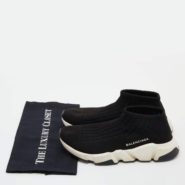 Pre Owned Balenciaga Black Knit Speed Trainer Slip On Sneakers Size 39