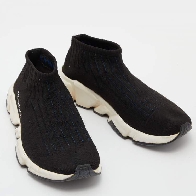 Pre Owned Balenciaga Black Knit Speed Trainer Slip On Sneakers Size 39