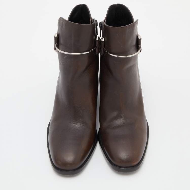 Pre Owned Balenciaga Brown Leather Ankle Boots Size 40