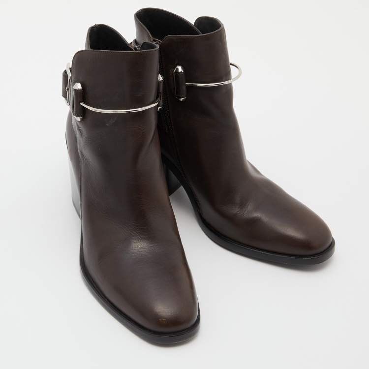 Pre Owned Balenciaga Brown Leather Ankle Boots Size 40